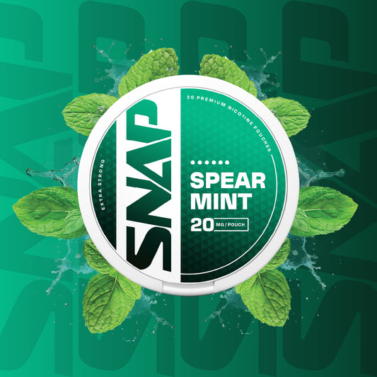 Snap Spearmint nicotine pouch can with 20mg nicotine per pouch and 20 pouches in total